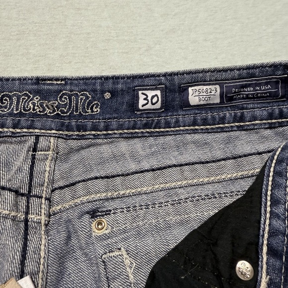 Miss Me Mid Rise Boot Embellished Jeans Women's Angel Wings Sz 30 JP5082-3 Y2K - Picture 7 of 13